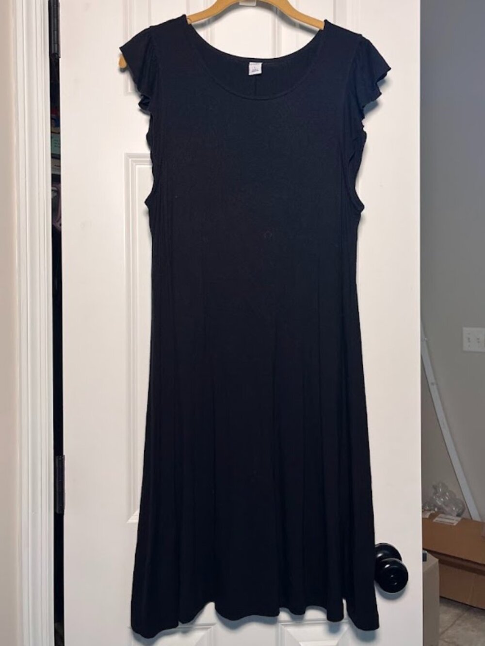 Old Navy Women's Large Black Flutter Sleeve Midi Maxi Jersey Dress